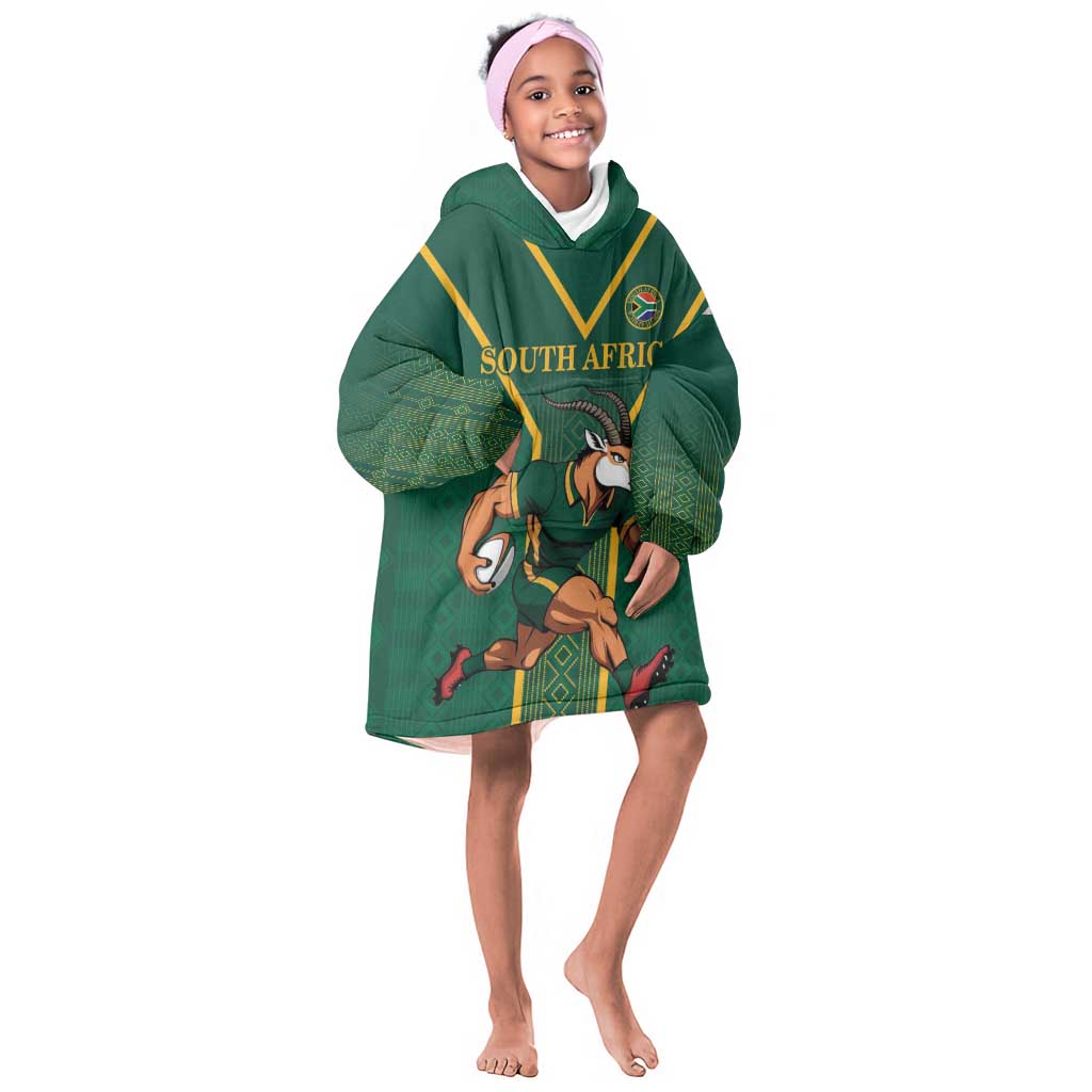 Custom South Africa Rugby Kid Wearable Blanket Hoodie Go Springboks - African Pride