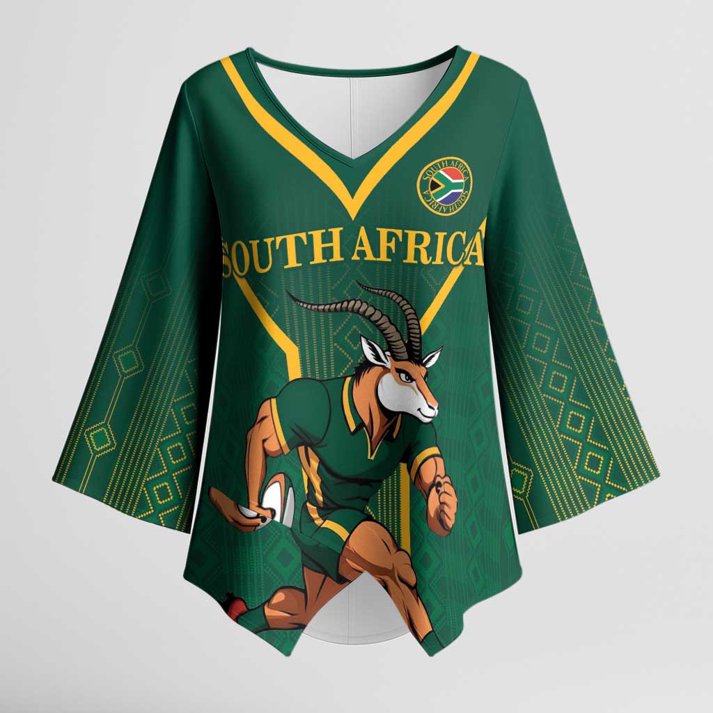 Custom South Africa Rugby Kimono Sleeve Blouse Go Springboks - African Pride