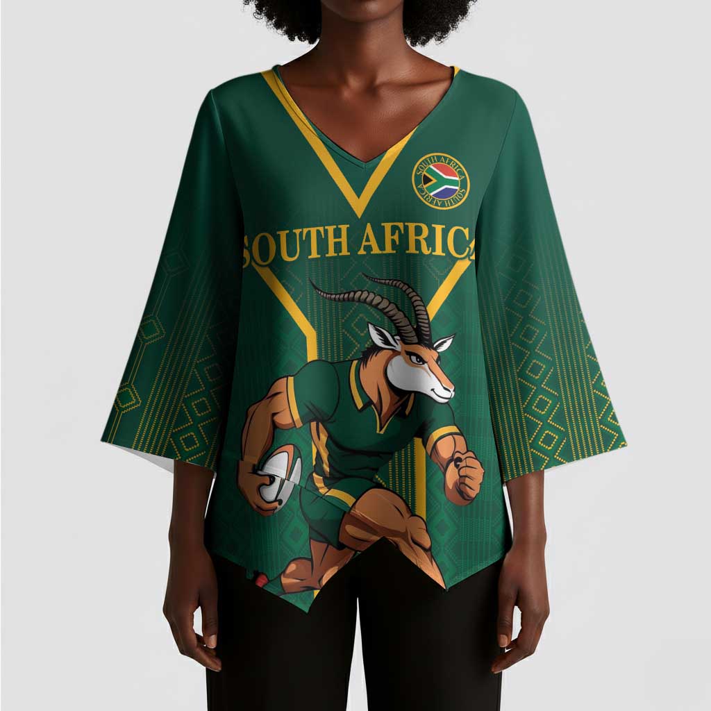 Custom South Africa Rugby Kimono Sleeve Blouse Go Springboks - African Pride