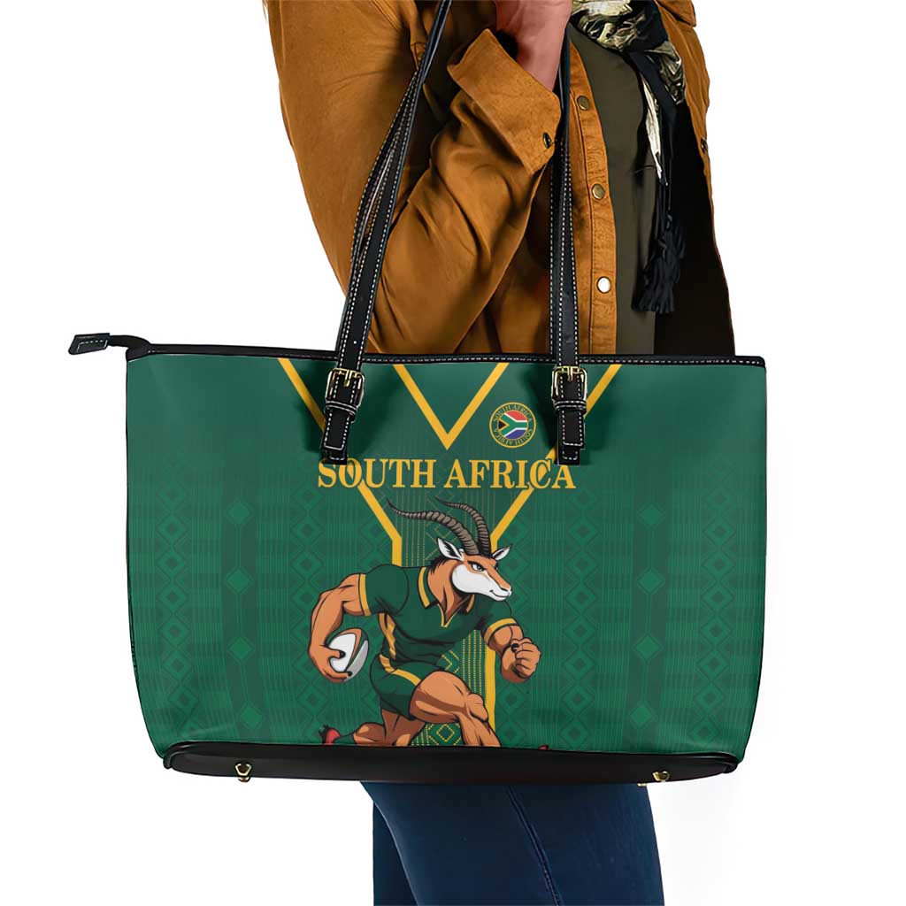 South Africa Rugby Leather Tote Bag Go Springboks - African Pride