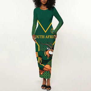 Custom South Africa Rugby Long Sleeve Bodycon Dress Go Springboks - African Pride