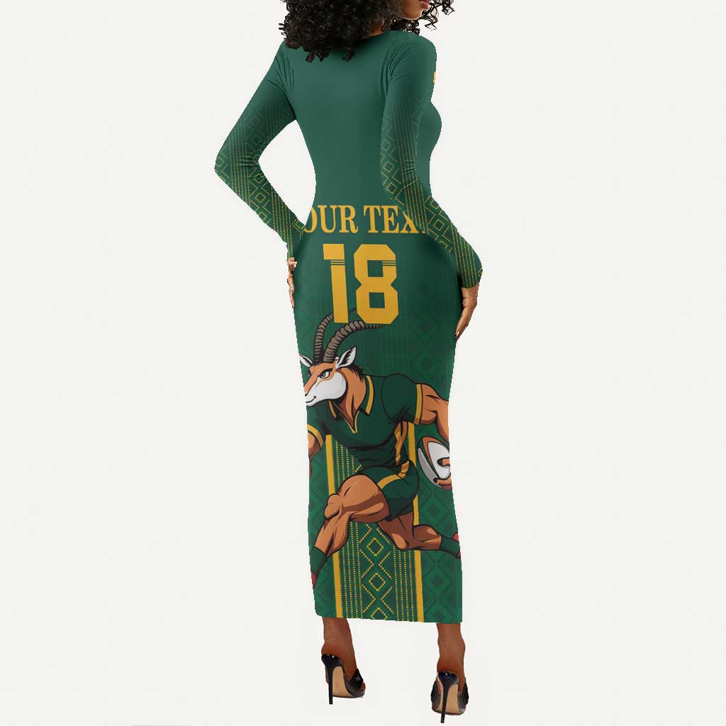 Custom South Africa Long Sleeve Bodycon Dress Lion Mascot Proteas Cricket LT15
