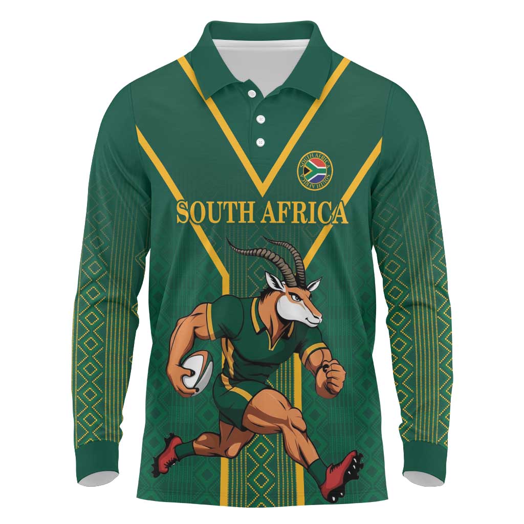 Custom South Africa Rugby Long Sleeve Polo Shirt Go Springboks - African Pride
