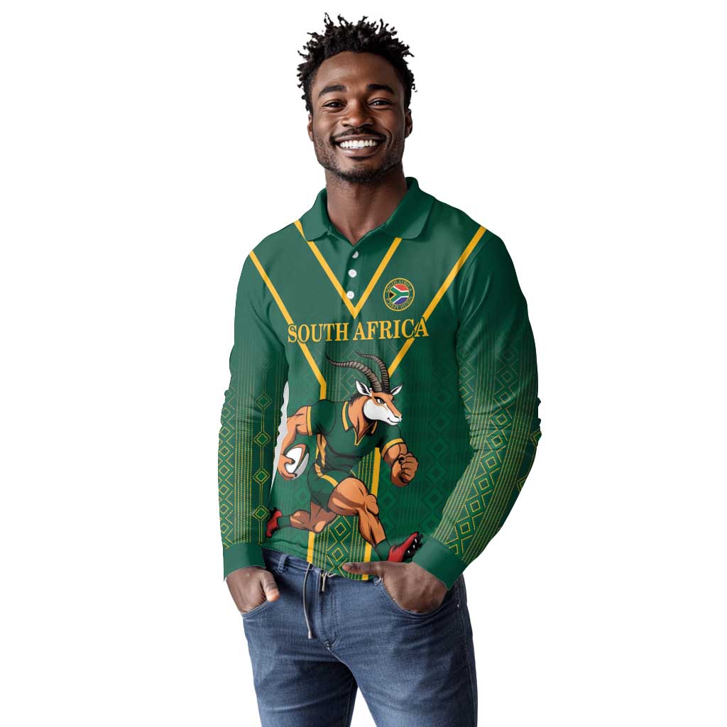 Custom South Africa Rugby Long Sleeve Polo Shirt Go Springboks - African Pride