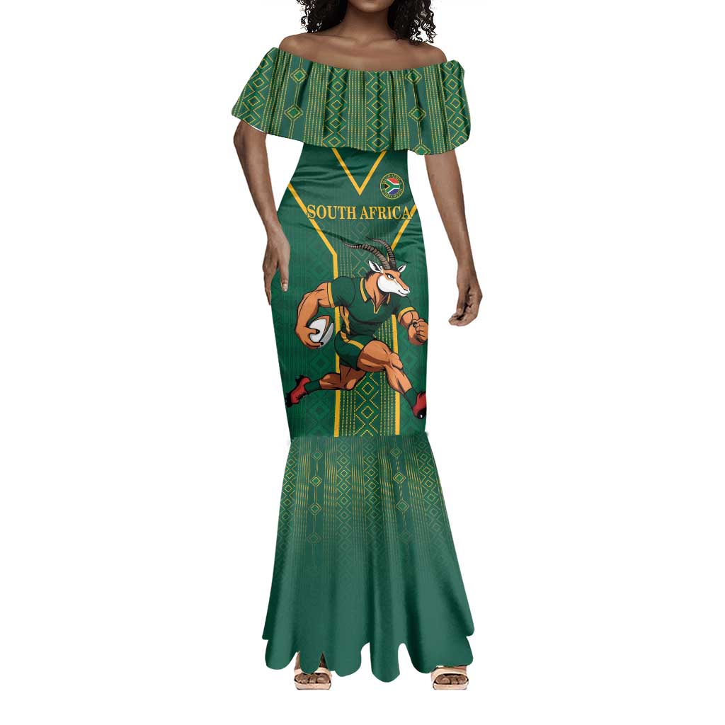 Custom South Africa Rugby Mermaid Dress Go Springboks - African Pride