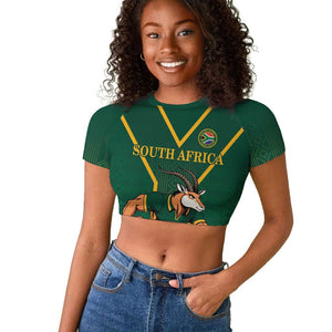 Custom South Africa Rugby Raglan Cropped T shirt Go Springboks LT18