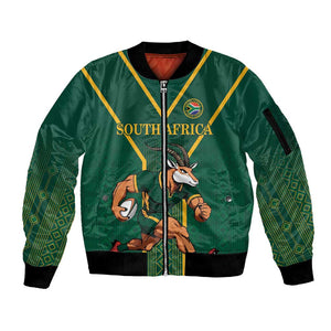 Custom South Africa Rugby Sleeve Zip Bomber Jacket Go Springboks - African Pride