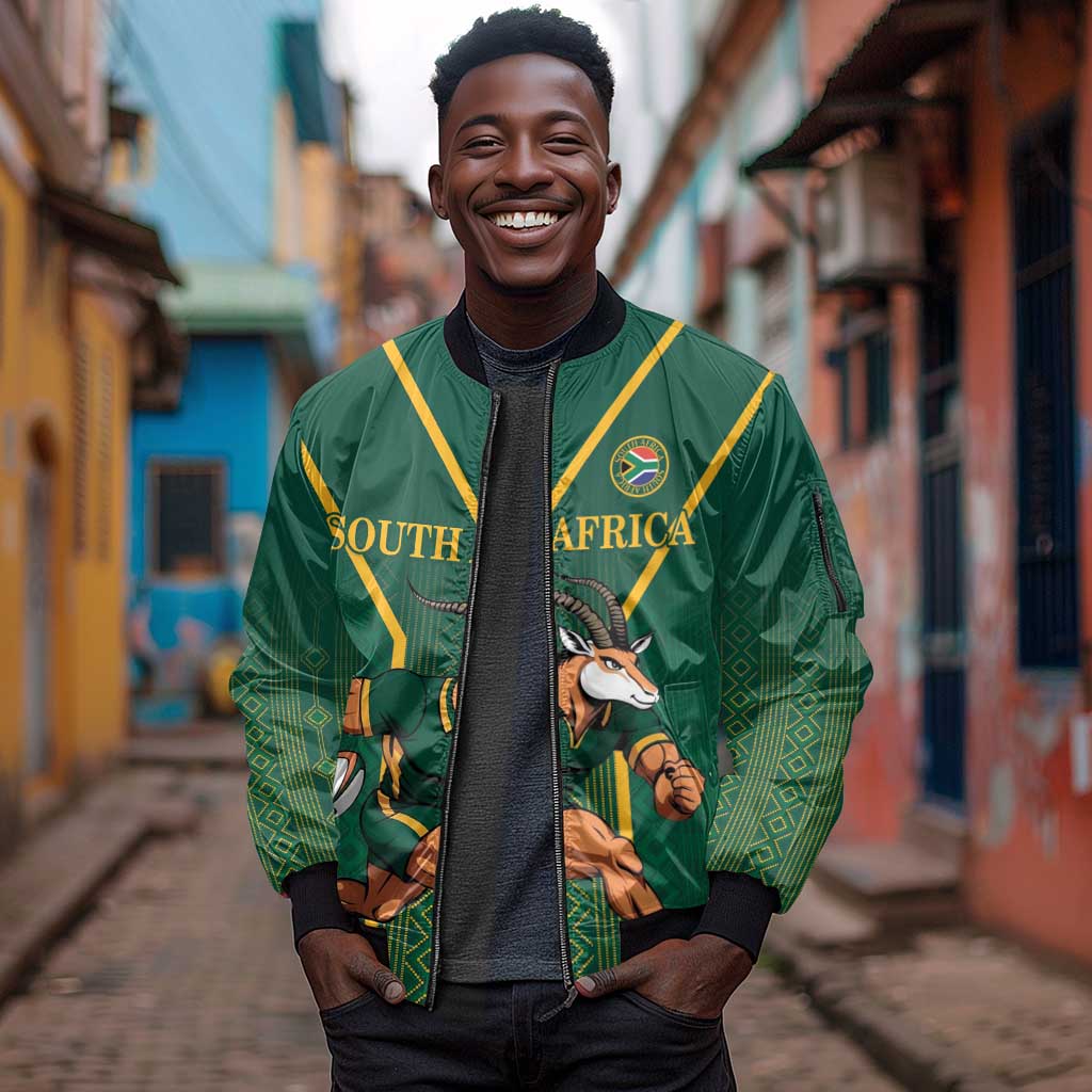 Custom South Africa Rugby Sleeve Zip Bomber Jacket Go Springboks - African Pride