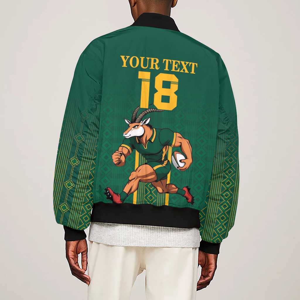 Custom South Africa Rugby Sleeve Zip Bomber Jacket Go Springboks - African Pride