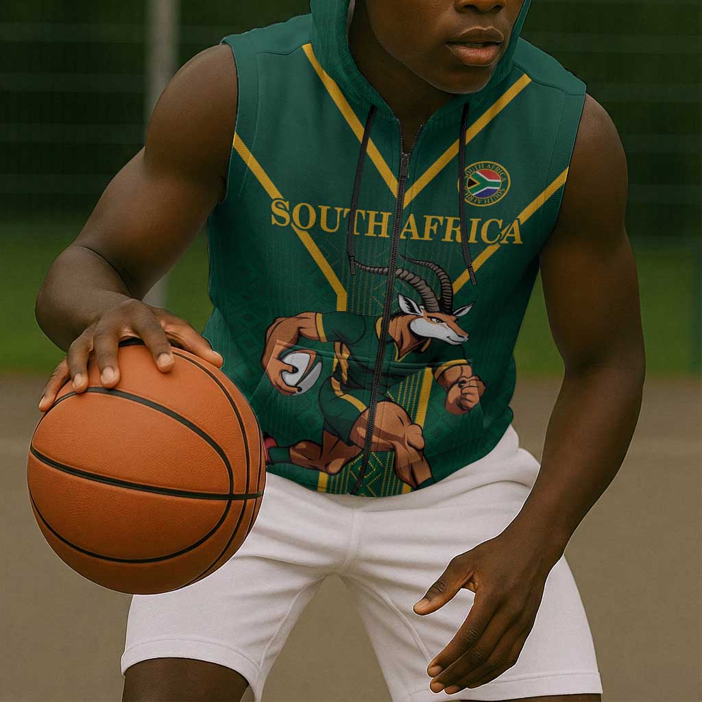 Custom South Africa Rugby Sleeveless Zip Hoodie Go Springboks - African Pride