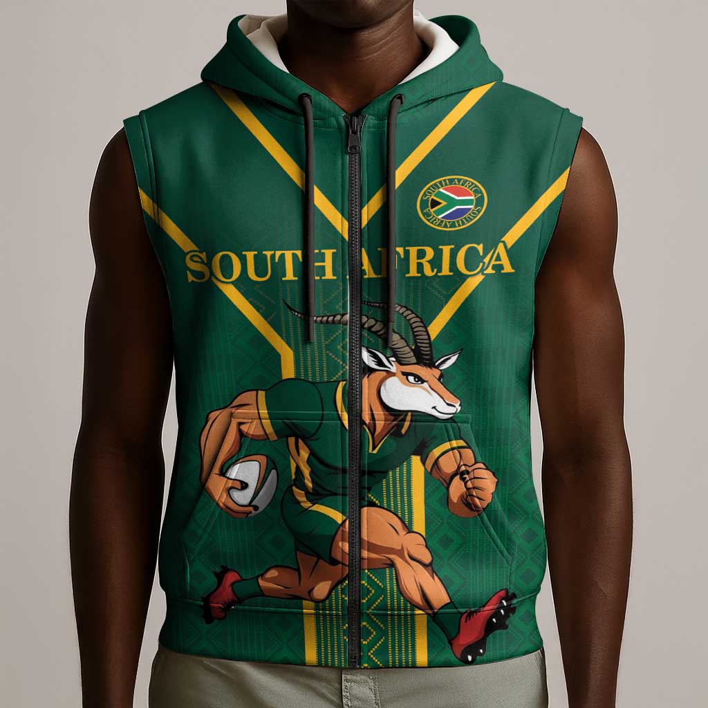 Custom South Africa Rugby Sleeveless Zip Hoodie Go Springboks - African Pride