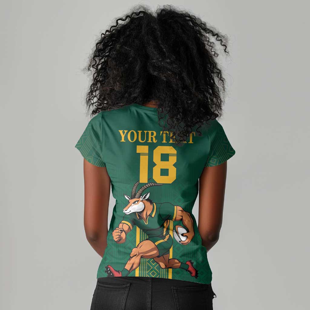 Custom South Africa Rugby Women V-Neck T-Shirt Go Springboks LT18