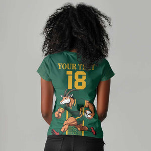 Custom South Africa Rugby Women V-Neck T-Shirt Go Springboks LT18