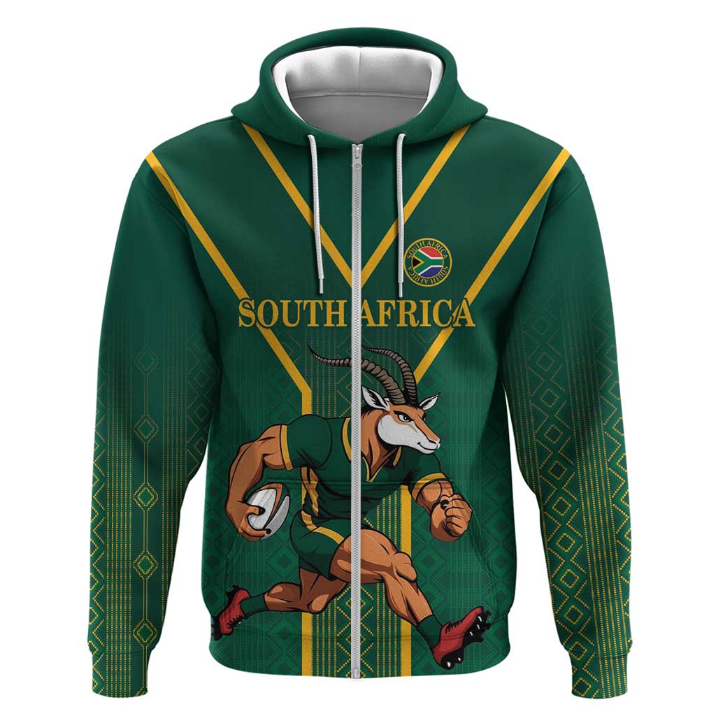 Custom South Africa Rugby Zip Hoodie Go Springboks - African Pride