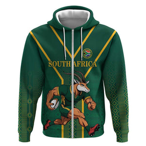 Custom South Africa Rugby Zip Hoodie Go Springboks - African Pride