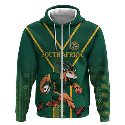 Custom South Africa Rugby Zip Hoodie Go Springboks - African Pride