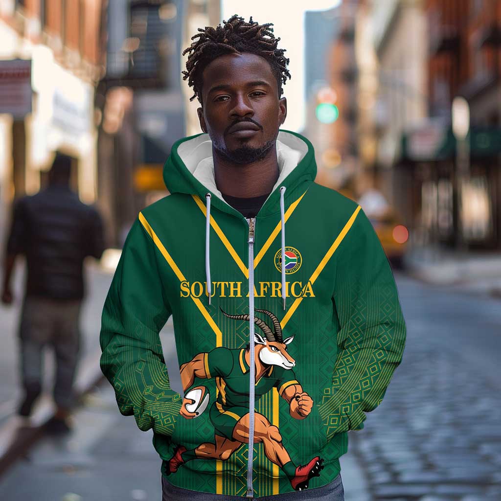Custom South Africa Rugby Zip Hoodie Go Springboks - African Pride