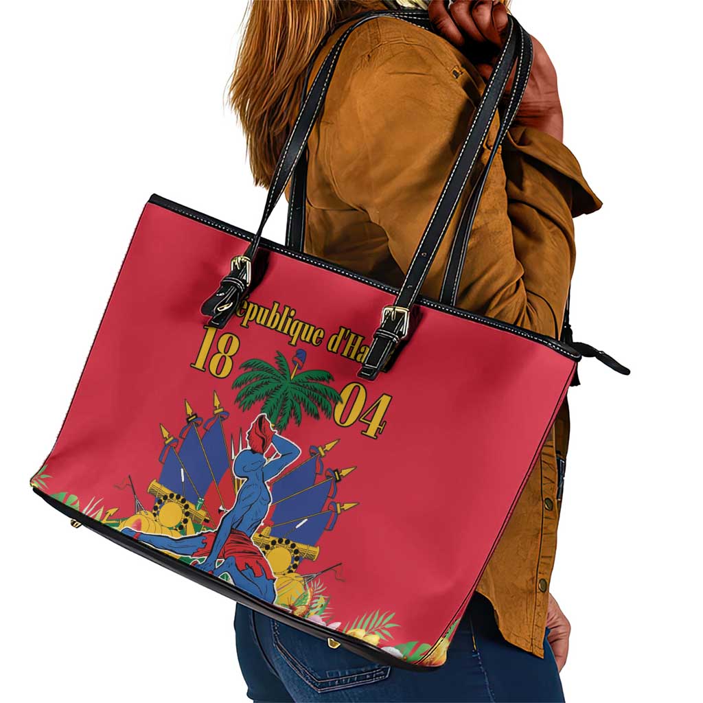 Afro-Haitians Independence Day Leather Tote Bag Le Marron Inconnu Unity Makes Strength - African Pride