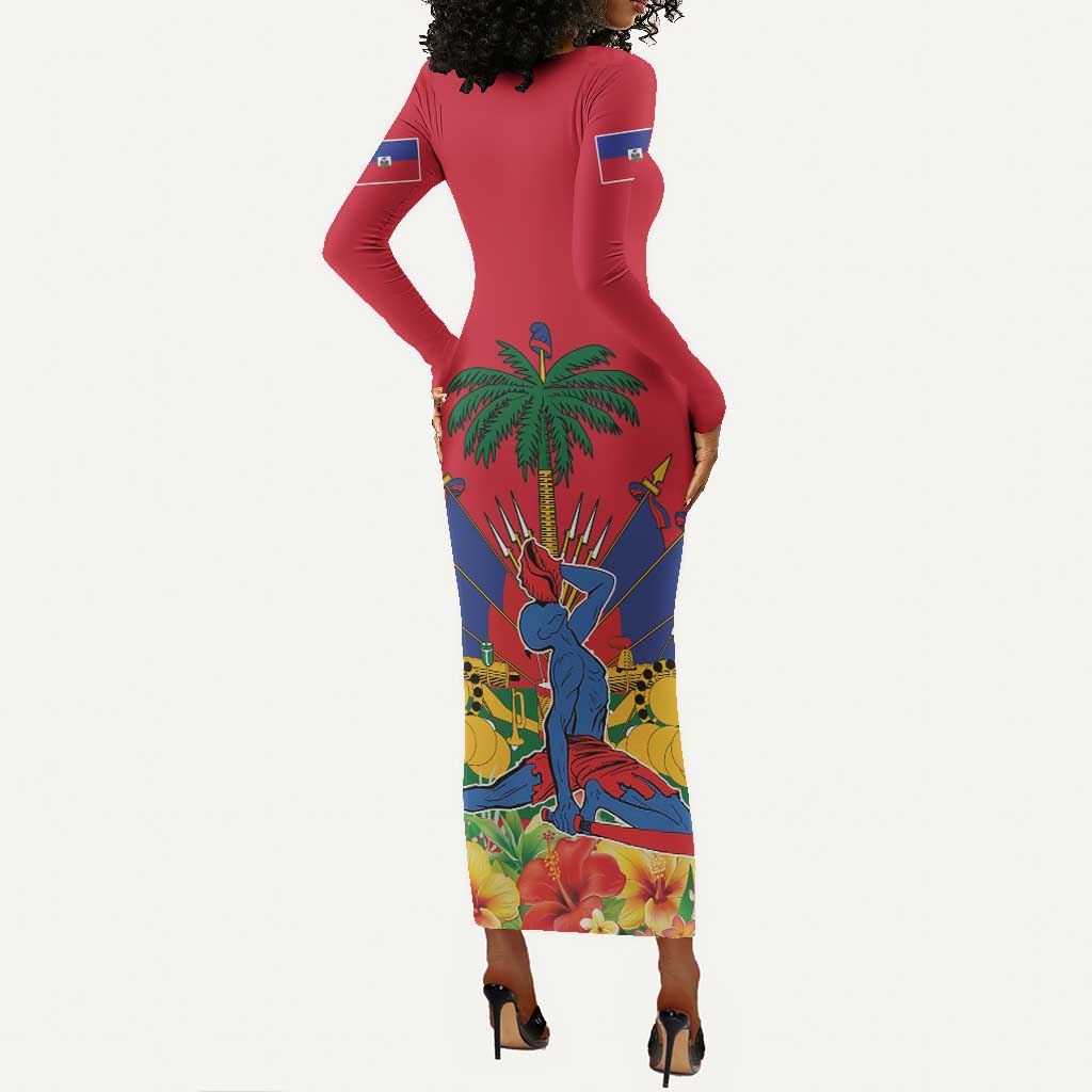 Afro-Haitians Independence Day Long Sleeve Bodycon Dress Le Marron Inconnu Unity Makes Strength - African Pride