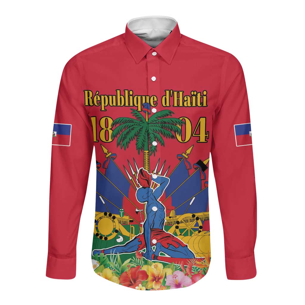 Afro-Haitians Independence Day Long Sleeve Button Shirt Le Marron Inconnu Unity Makes Strength - African Pride