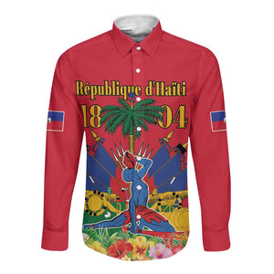 Afro-Haitians Independence Day Long Sleeve Button Shirt Le Marron Inconnu Unity Makes Strength - African Pride