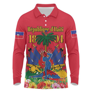 Afro-Haitians Independence Day Long Sleeve Polo Shirt Le Marron Inconnu Unity Makes Strength - African Pride