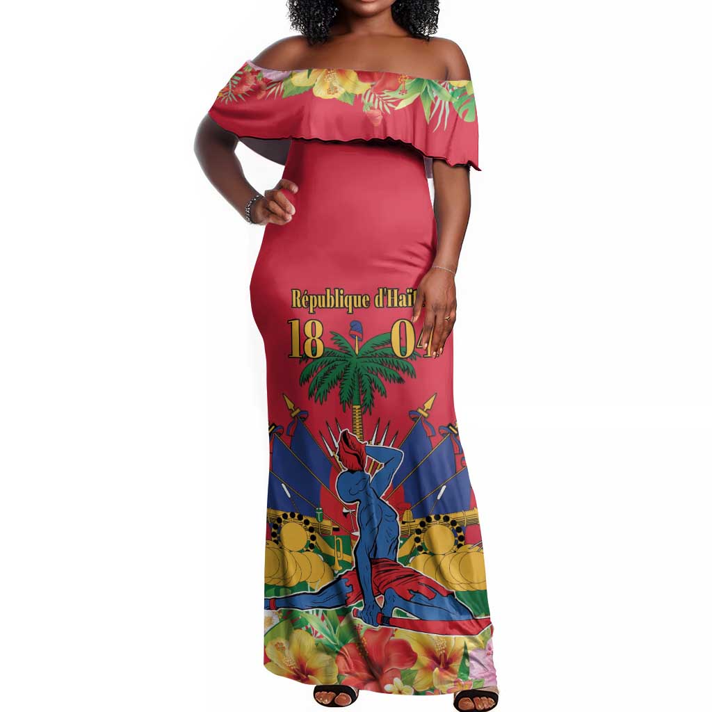 Afro-Haitians Independence Day Off Shoulder Maxi Dress Le Marron Inconnu Unity Makes Strength - African Pride