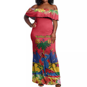 Afro-Haitians Independence Day Off Shoulder Maxi Dress Le Marron Inconnu Unity Makes Strength - African Pride