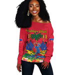 Afro-Haitians Independence Day Off Shoulder Sweater Le Marron Inconnu Unity Makes Strength - African Pride