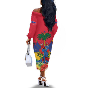 Afro-Haitians Independence Day Off The Shoulder Long Sleeve Dress Le Marron Inconnu Unity Makes Strength - African Pride