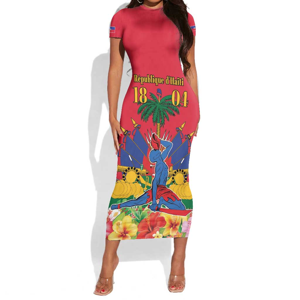 Afro-Haitians Independence Day Short Sleeve Bodycon Dress Le Marron Inconnu Unity Makes Strength - African Pride