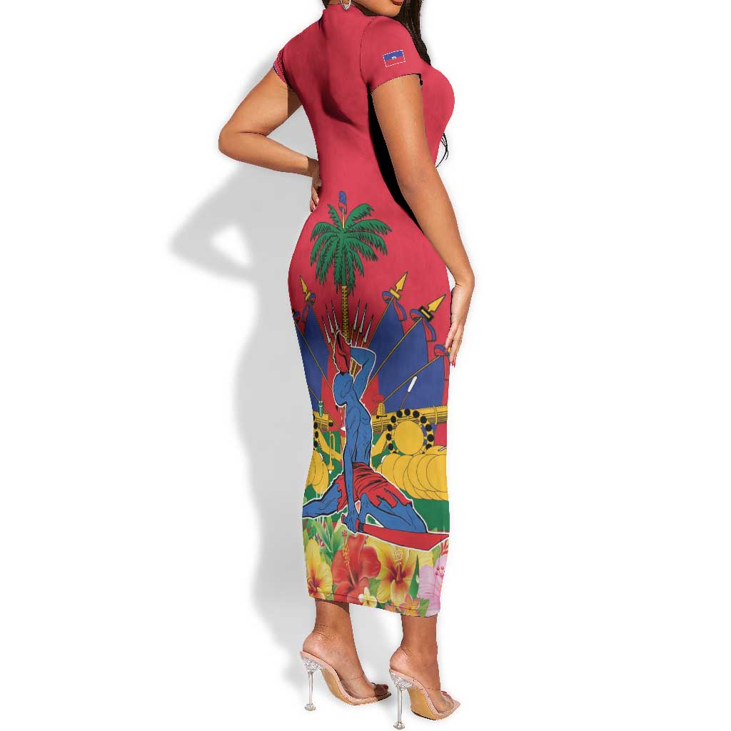 Afro-Haitians Independence Day Short Sleeve Bodycon Dress Le Marron Inconnu Unity Makes Strength - African Pride