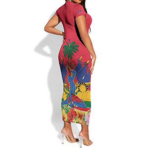 Afro-Haitians Independence Day Short Sleeve Bodycon Dress Le Marron Inconnu Unity Makes Strength - African Pride