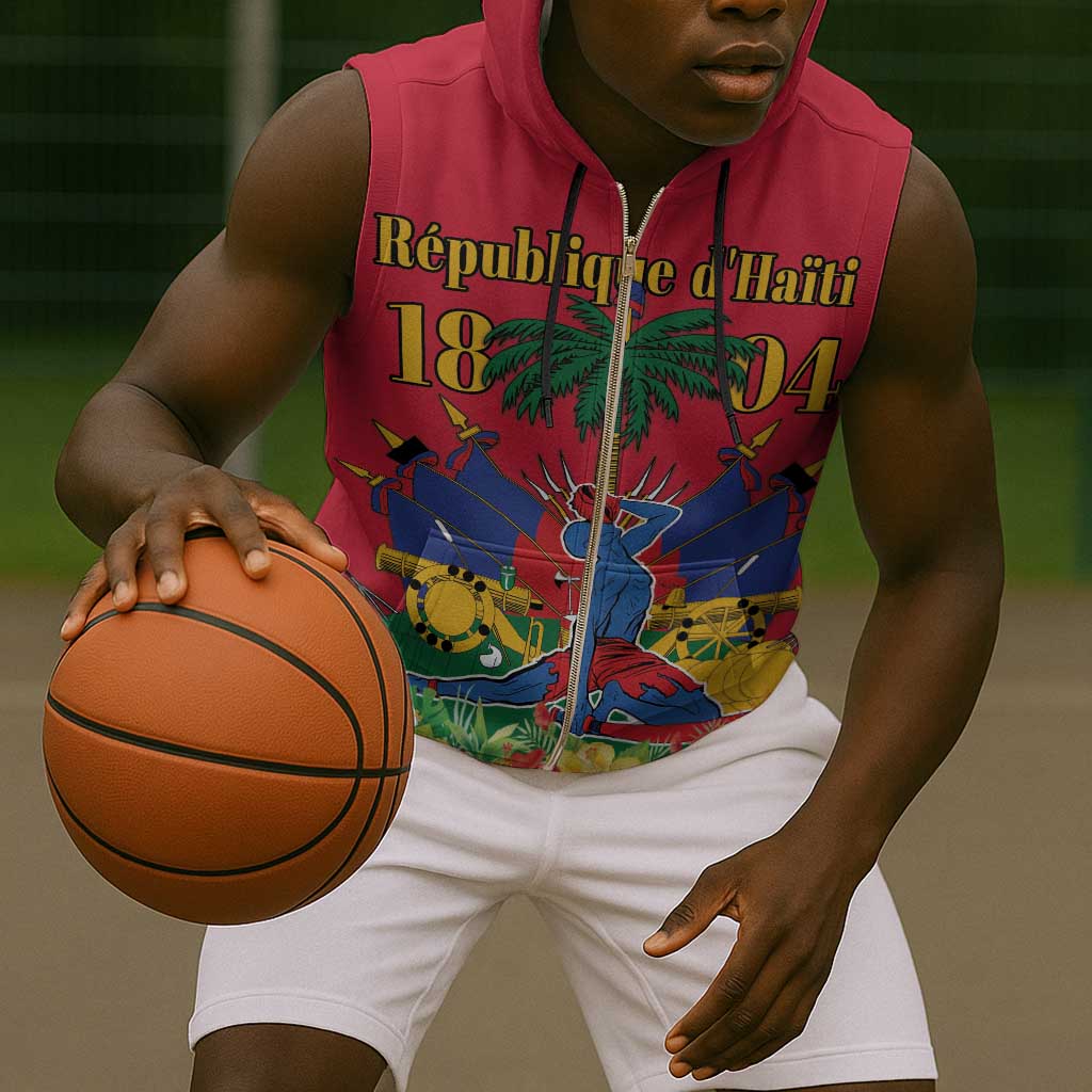 Afro-Haitians Independence Day Sleeveless Zip Hoodie Le Marron Inconnu Unity Makes Strength - African Pride