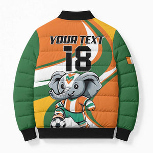Custom Ivory Coast Football Bomber Puffer Jacket Les Elephants Mascot - African Pride
