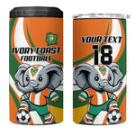 Custom Ivory Coast Football 4 in 1 Can Cooler Tumbler Les Elephants Mascot - African Pride