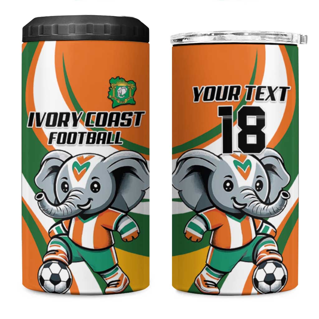 Custom Ivory Coast Football 4 in 1 Can Cooler Tumbler Les Elephants Mascot - African Pride