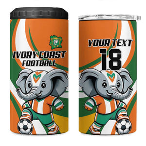 Custom Ivory Coast Football 4 in 1 Can Cooler Tumbler Les Elephants Mascot - African Pride