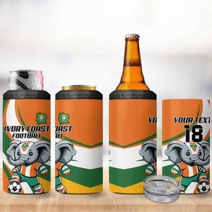 Custom Ivory Coast Football 4 in 1 Can Cooler Tumbler Les Elephants Mascot - African Pride
