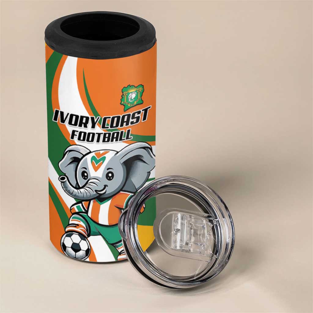 Custom Ivory Coast Football 4 in 1 Can Cooler Tumbler Les Elephants Mascot - African Pride