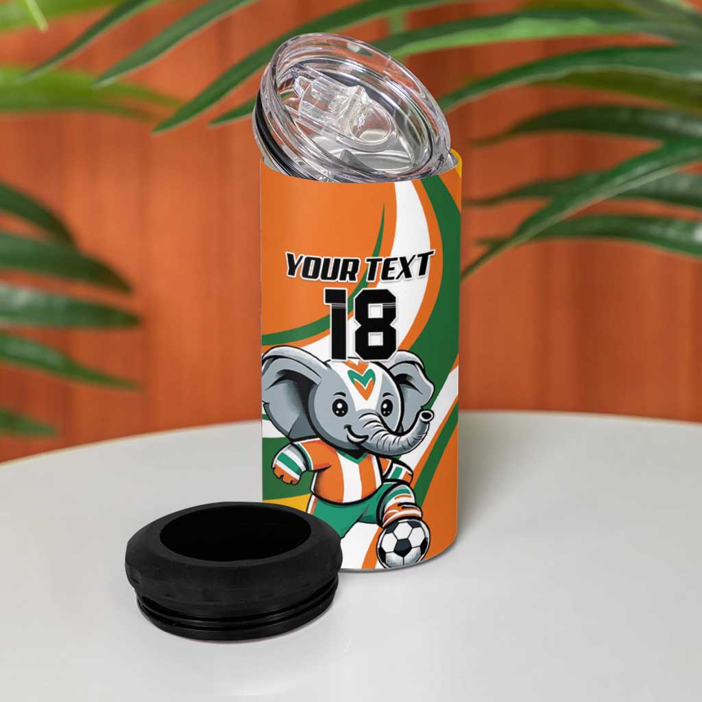 Custom Ivory Coast Football 4 in 1 Can Cooler Tumbler Les Elephants Mascot - African Pride