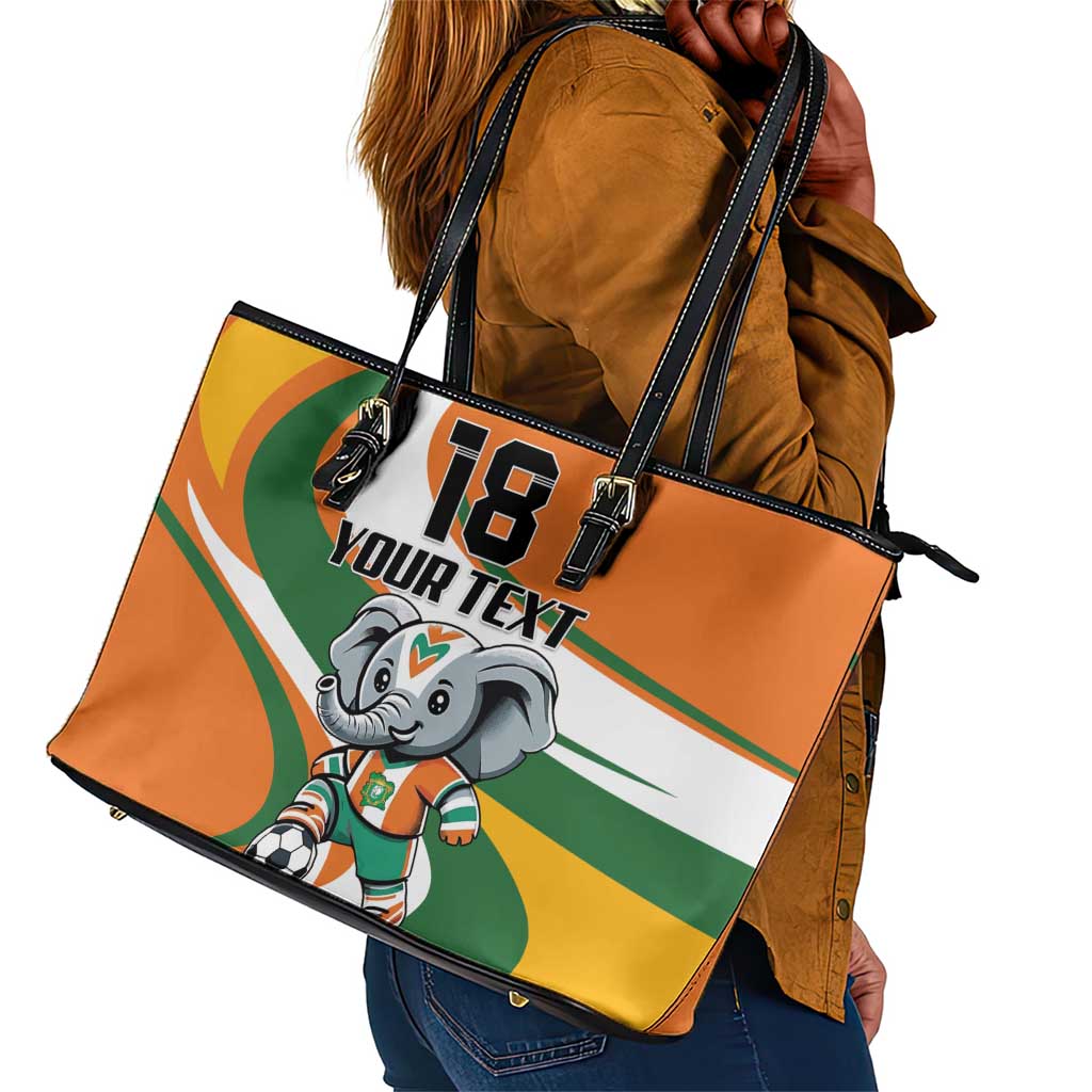Custom Ivory Coast Football Leather Tote Bag Les Elephants Mascot - African Pride