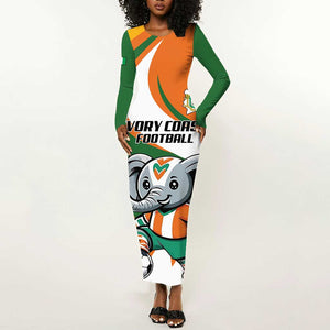 Custom Ivory Coast Football Long Sleeve Bodycon Dress Les Elephants Mascot - African Pride