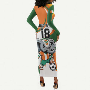 Custom Ivory Coast Football Long Sleeve Bodycon Dress Les Elephants Mascot - African Pride