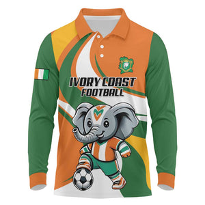 Custom Ivory Coast Football Long Sleeve Polo Shirt Les Elephants Mascot - African Pride
