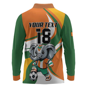 Custom Ivory Coast Football Long Sleeve Polo Shirt Les Elephants Mascot - African Pride