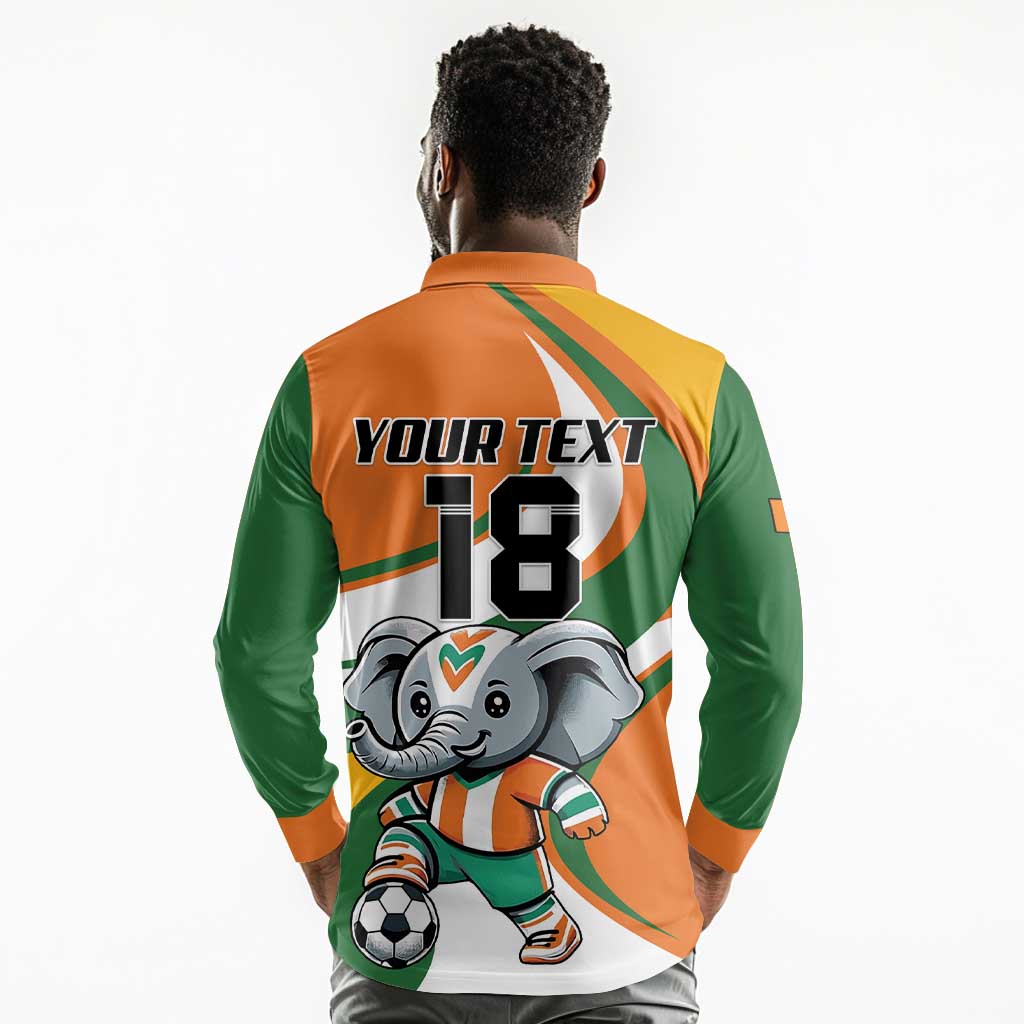 Custom Ivory Coast Football Long Sleeve Polo Shirt Les Elephants Mascot - African Pride
