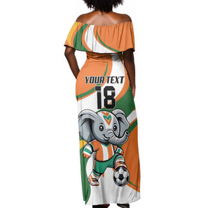 Custom Ivory Coast Football Off Shoulder Maxi Dress Les Elephants Mascot - African Pride