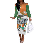Custom Ivory Coast Football Off The Shoulder Long Sleeve Dress Les Elephants Mascot - African Pride