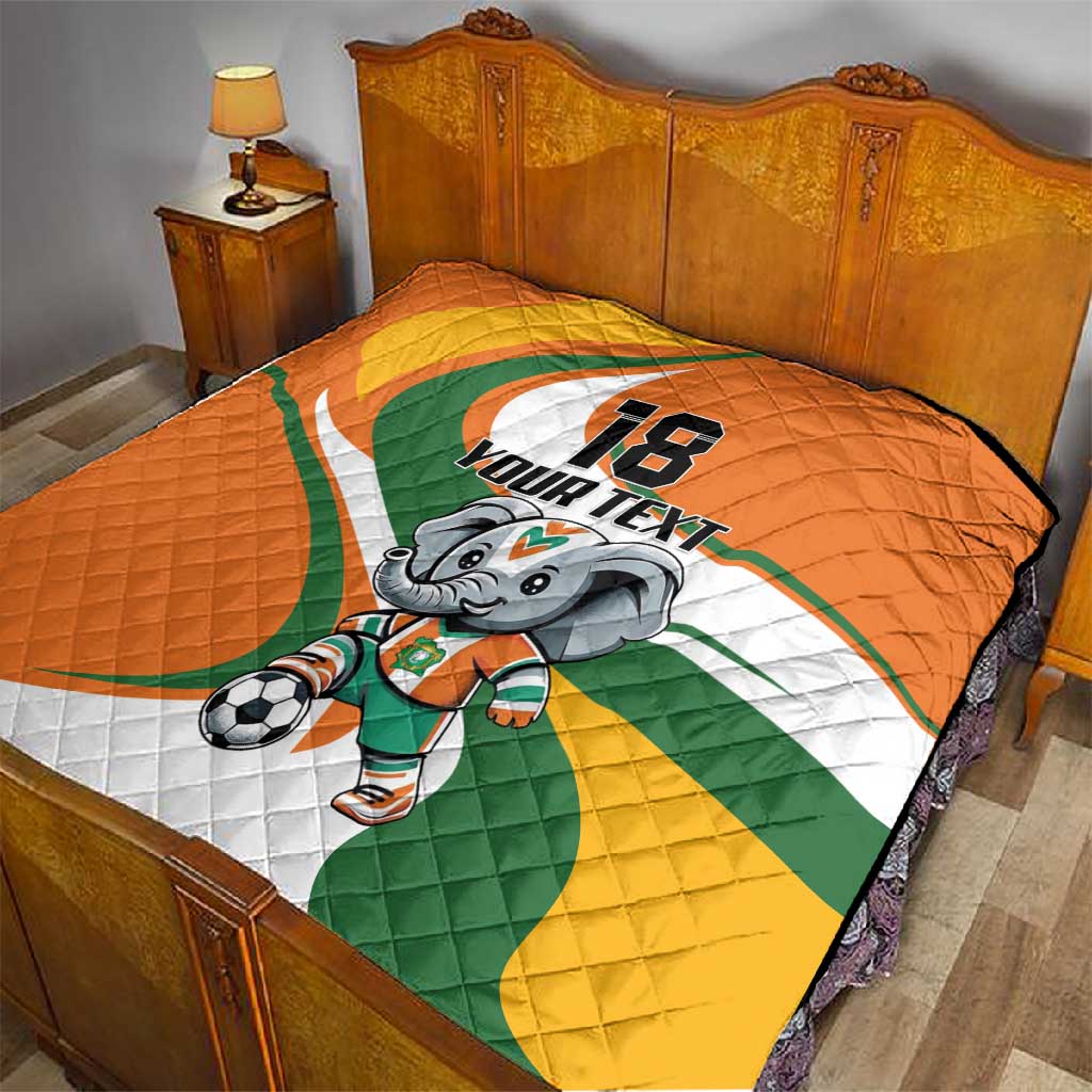 Custom Ivory Coast Football Quilt Les Elephants Mascot - African Pride